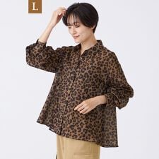【L】【接触冷感】【マシンウォッシャブル】パンサープリントペプラムシャツ