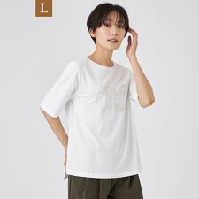 【L】【接触冷感】【ウォッシャブル】グリッターロゴプリントカットソー