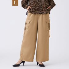 【L】【マシンウォッシャブル】ソフトサテンカーゴパンツ