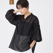 【L】【接触冷感】【ウォシャブル】シアーボイルプルオーバーブラウス