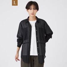 【L】【接触冷感】【ウォッシャブル】シアーボイルロングシャツ