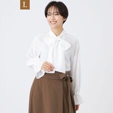 【L】【マシンウォッシャブル】スパンローンボウタイブラウス