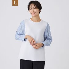 【L】【ウォッシャブル】ストライプジャカードコンビプルオーバー