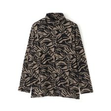 【L】【ウォッシャブル】タイガープリントハイネックカットソー