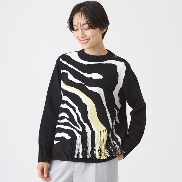 【L】【ウォッシャブル】ウェーブゼブラインターシャニットプルオーバー