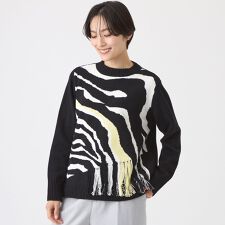 【L】【ウォッシャブル】ウェーブゼブラインターシャニットプルオーバー