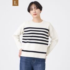 【L】【マシンウォッシャブル】テックスブリッドボーダーニットプルオーバー
