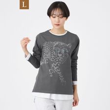 【L】【ウォッシャブル】グラスパンサープリントカットソー
