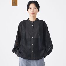 【L】【カタログ掲載・ウォッシャブル】リーフゼブラレースブラウス