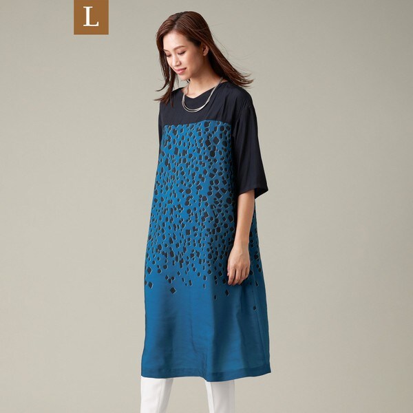 新商品 L ウォッシャブル ジオメグラデーションワンピース 保存版