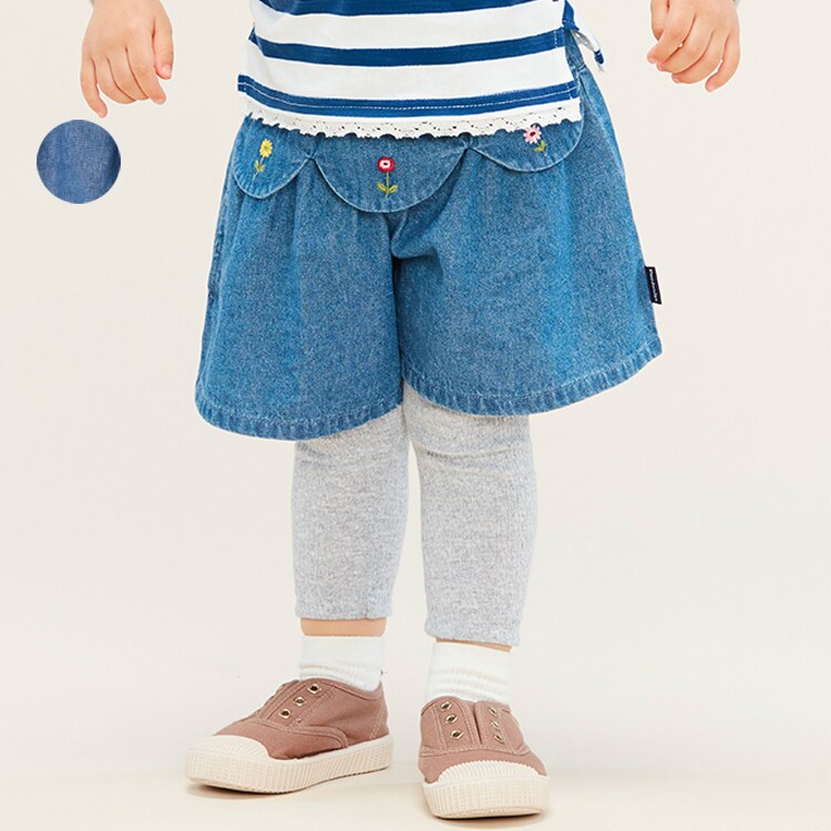 お花刺繍デニムキュロットパンツ | ムージョンジョン(moujonjon