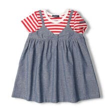 ボーダーTシャツレイヤード風ワンピース