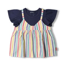 ストライプサッカーレイヤード風半袖Tシャツ