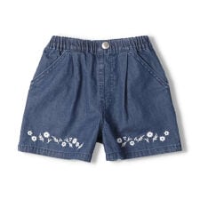 お花刺繍入りデニム3分丈パンツ