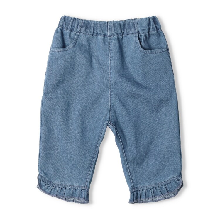 ハートポケット裾フリル6分丈デニムハーフパンツ