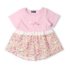 小花柄切替チュニックＴシャツ