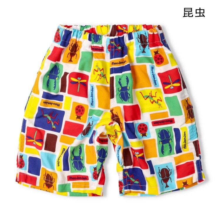 昆虫・ボタニカル柄レーヨン５分丈ハーフパンツ