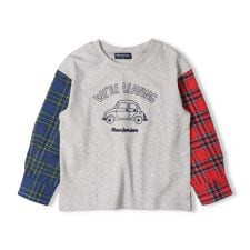 袖チェック切替車刺繍長袖Ｔシャツ