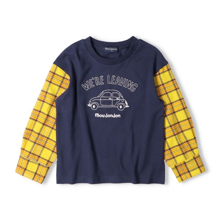 袖チェック切替車刺繍長袖Ｔシャツ