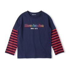 袖ボーダー切替ロゴプリント長袖Tシャツ