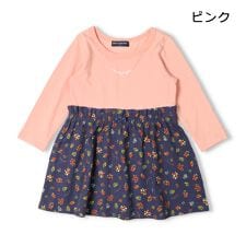 小花柄切替長袖ワンピース