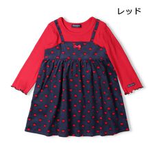 ハート柄キャミ重ね着風長袖ワンピース