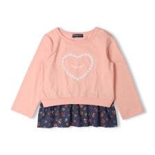 レースハート裾小花柄切替長袖Tシャツ