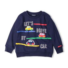 車ワッペンプリント裏毛トレーナー