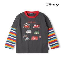 働く車プリントワッペン長袖Ｔシャツ