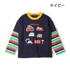 働く車プリントワッペン長袖Ｔシャツ