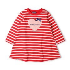 ボアハートアップリケボーダー裏毛ワンピース