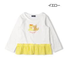 うさぎ・ネコプリント裾チェック長袖Tシャツ