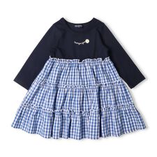 ギンガムチェック切替長袖ワンピース