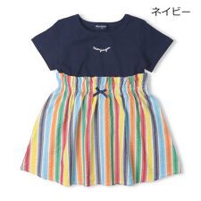 ストライプ切替半袖ワンピース