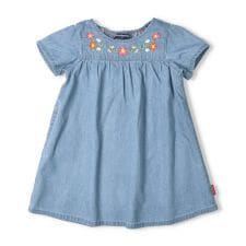 お花刺繍デニム半袖ワンピース