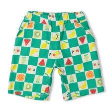 フルーツチェック総柄プリペラ5分丈ハーフパンツ