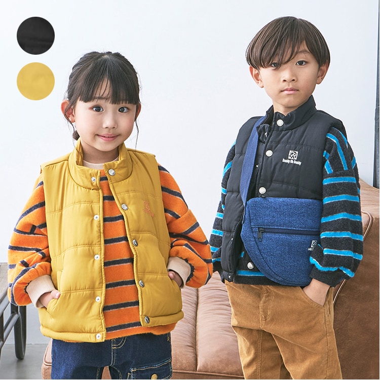 撥水加工】ペプラムフリルタフタダウンベスト(90~150cm) | ベベ(BeBe