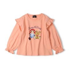 ダディコプリント肩フリル長袖Tシャツ