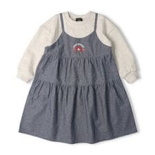 ダディコ刺繍ドッキング裏毛長袖ワンピース