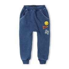 ワッペン付インディゴ爆温裏起毛裾リブパンツ