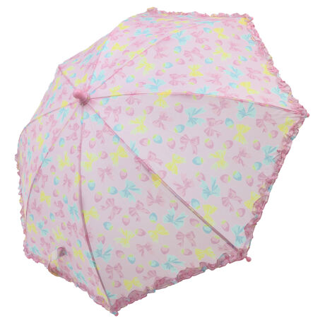 [型番:B35818]撥水加工とUVカットで晴雨兼用で使える傘です。通学や普段使いにも！黒地に白の小さな水玉ドット柄、パープル地のユニコーン柄、ピンクのリボン柄、イエローのお花柄の４柄。どれも女の子が好きそうな総柄です！サイズはSサイズが45cm、Mサイズが50cmになります。