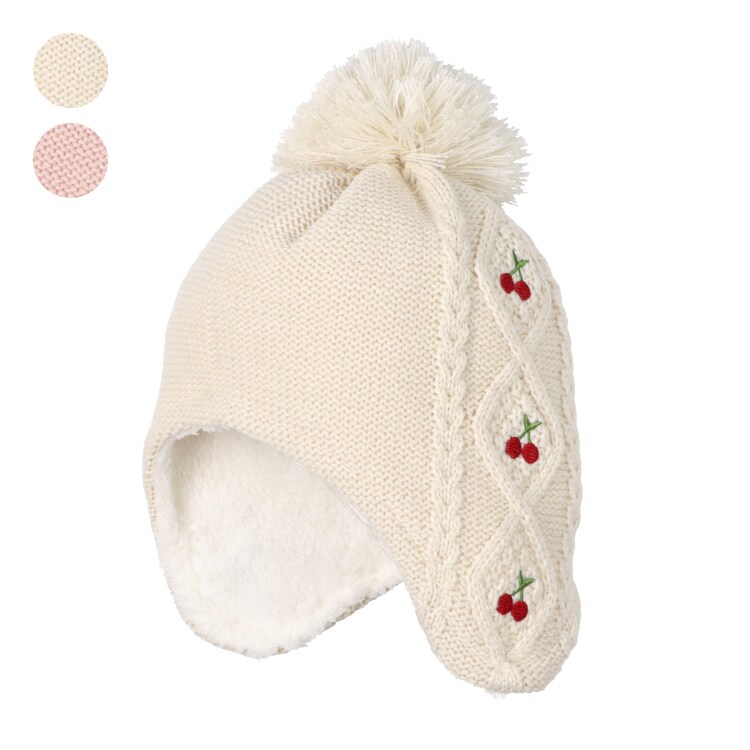 yoko kidsビーニー さくらんぼ刺繍耳付アクリルニット帽 | キッズフォーレ(Kids Foret
