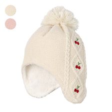 キッズフォーレ(Kids Foret)のさくらんぼ刺繍耳付アクリルニット帽