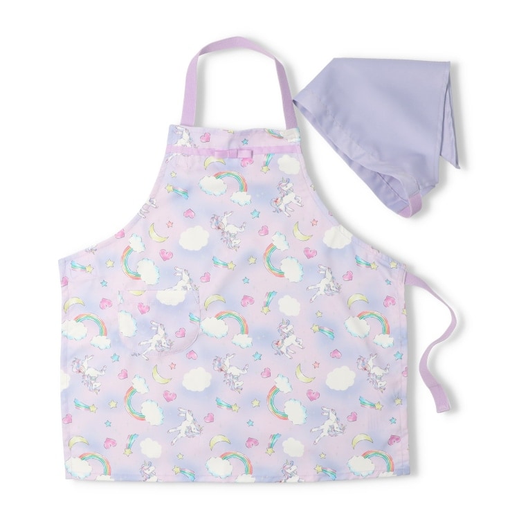 ユニコーン・くま総柄エプロン・三角巾セット