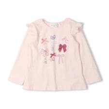 【WEB限定】リボン付プリント肩フリル長袖Tシャツ