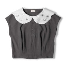 レース衿付きワッフルTシャツ
