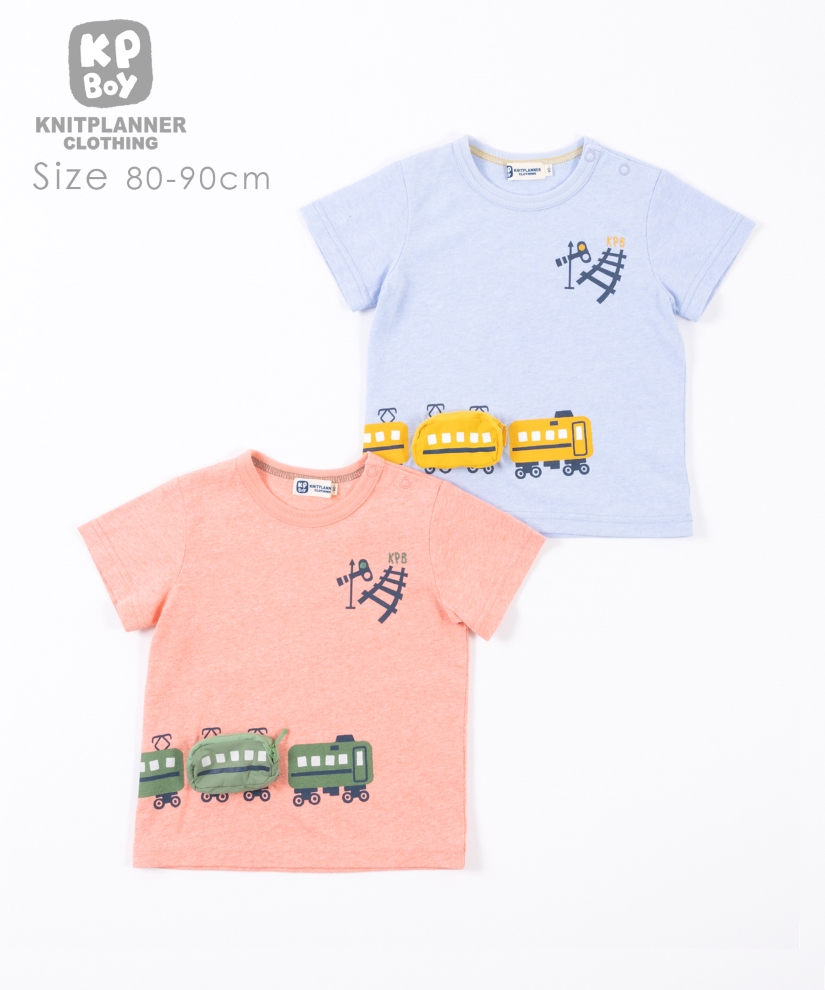 電車プリントのカラー杢天竺半袖Tシャツ(80～90) | ケーピーボーイ(KP