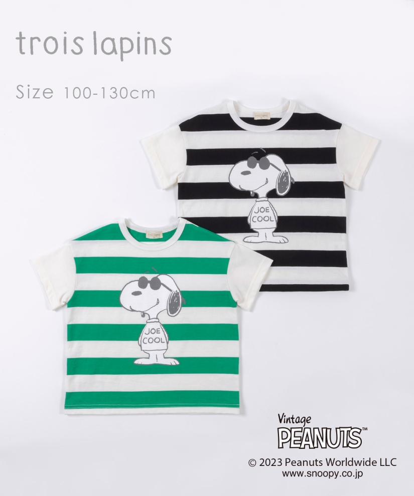 PEANUTS】スヌーピーコラボ ボーダー柄半袖Tシャツ(100～130