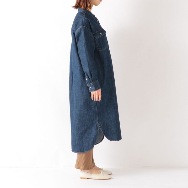 SHIPS any： バンドカラー デニム シャツワンピース
