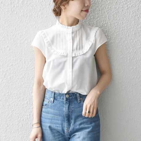 新品タグ付き】OLD ENGLAND フリルブラウス フレンチスリーブ フリル 